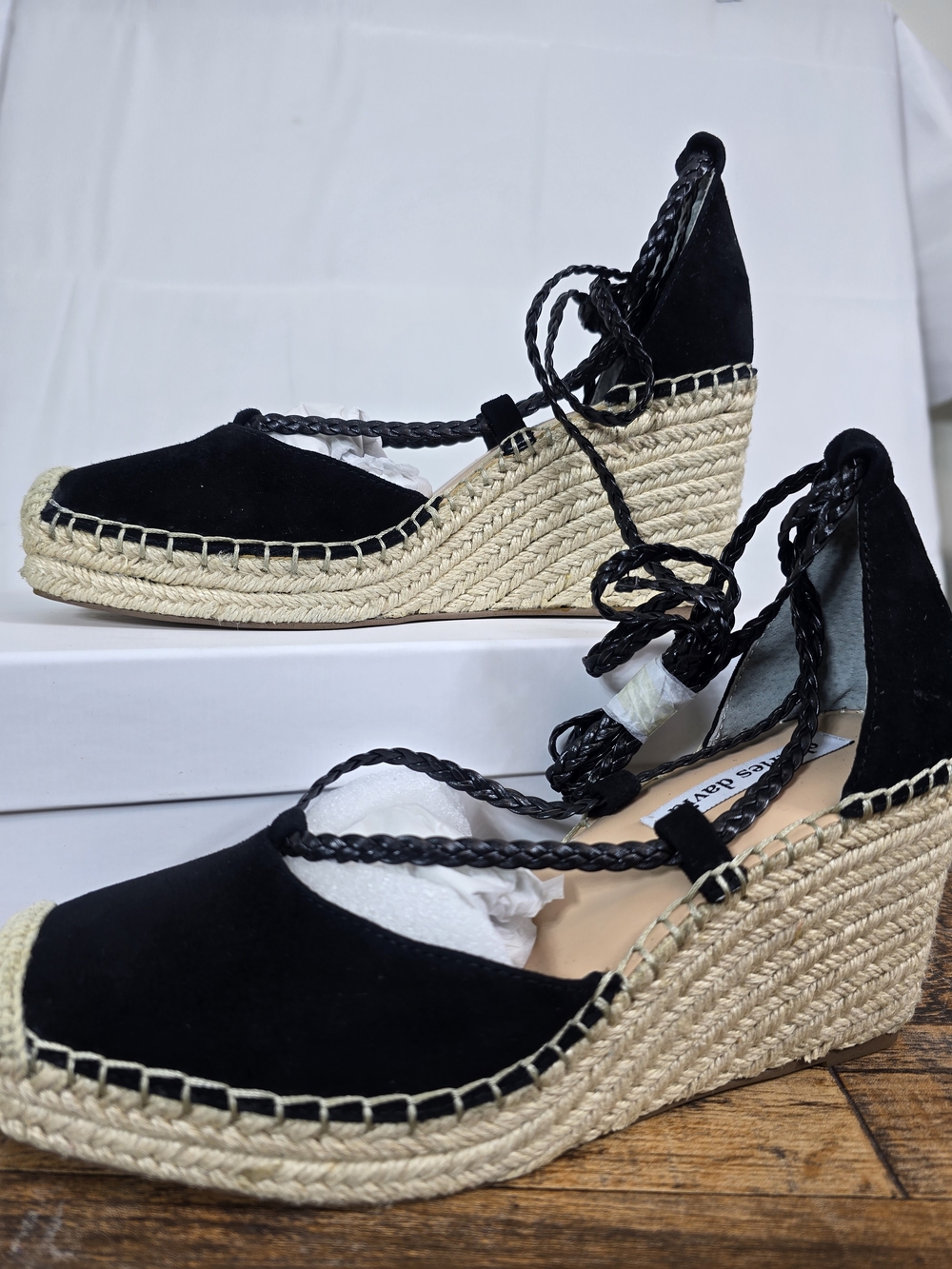 Charles David Black Espadrille Wedge Lace Up Shoes Size 7.5